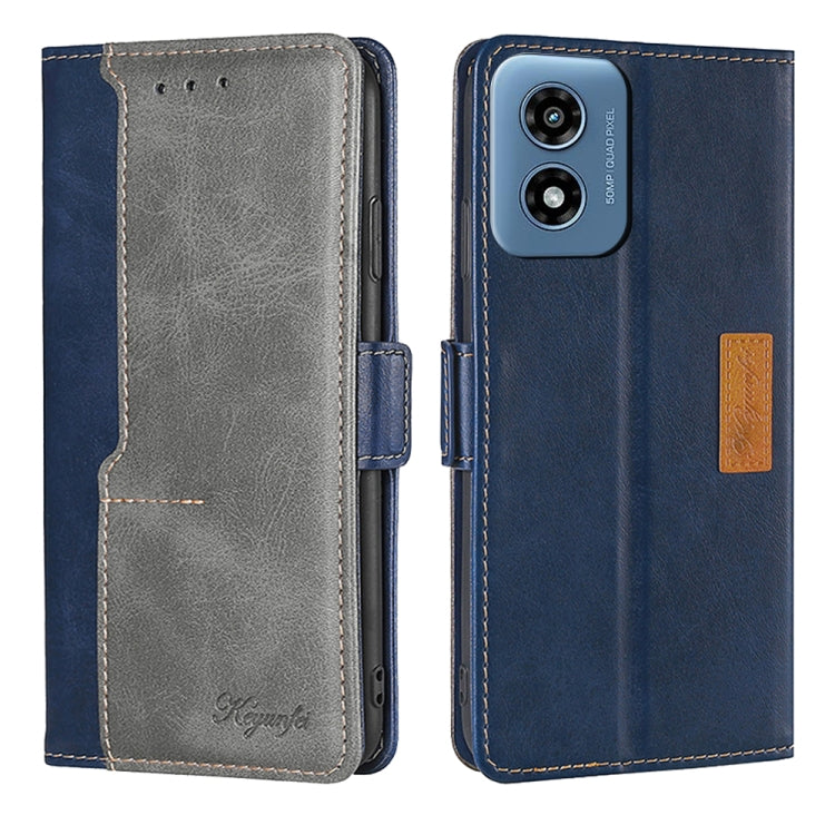 For Motorola Moto G Play 4G 2024 Contrast Color Side Buckle Leather Phone Case(Blue + Grey) - Motorola Cases by buy2fix | Online Shopping UK | buy2fix