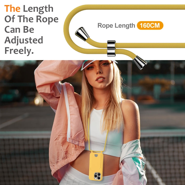 For iPhone 16 Pro Integrated Card Bag Solid Color Liquid Silicone Phone Case with Lanyard(Yellow) - iPhone 16 Pro Cases by buy2fix | Online Shopping UK | buy2fix