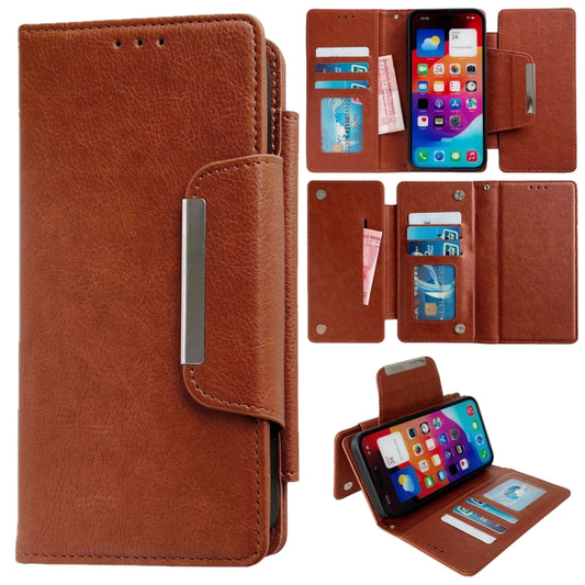 For iPhone 16 Pro Multifunctional Seven Cards Wallet Leather Phone Case(Brown) - iPhone 16 Pro Cases by buy2fix | Online Shopping UK | buy2fix