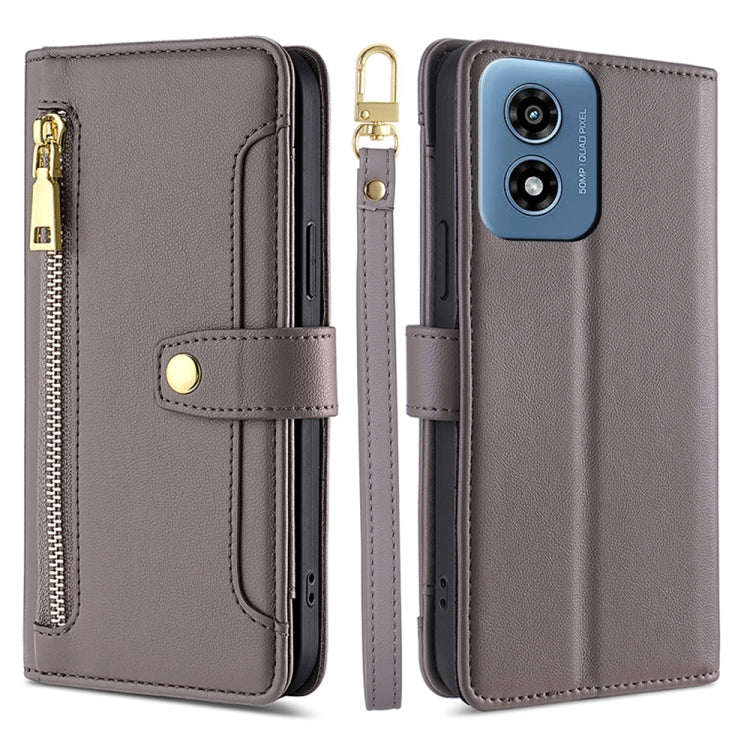 For Motorola Moto G Play 4G 2024 Sheep Texture Cross-body Zipper Wallet Leather Phone Case(Grey) - Motorola Cases by buy2fix | Online Shopping UK | buy2fix