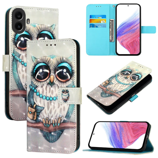 For Nothing CMF Phone 1 3D Painting Horizontal Flip Leather Phone Case(Grey Owl) - More Brand by buy2fix | Online Shopping UK | buy2fix