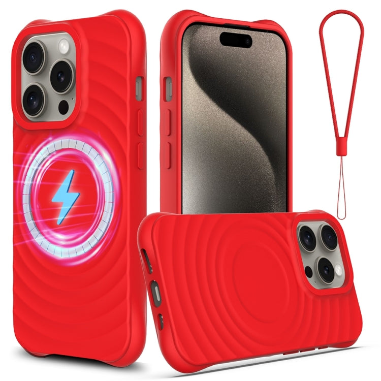 For iPhone 14 Pro Wave Texture MagSafe Magnetic Liquid Silicone Phone Case(Red) - iPhone 14 Pro Cases by buy2fix | Online Shopping UK | buy2fix