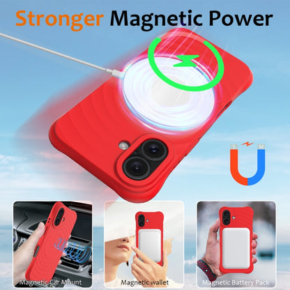 For iPhone 16 Wave Texture MagSafe Magnetic Liquid Silicone Phone Case(Red) - iPhone 16 Cases by buy2fix | Online Shopping UK | buy2fix