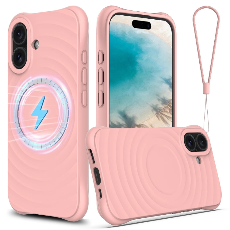 For iPhone 16 Wave Texture MagSafe Magnetic Liquid Silicone Phone Case(Pink) - iPhone 16 Cases by buy2fix | Online Shopping UK | buy2fix