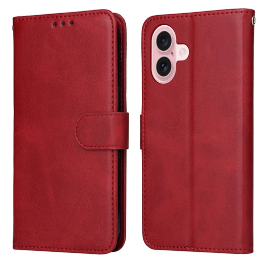 For iPhone 16 Classic Calf Texture Flip Leather Phone Case(Red) - iPhone 16 Cases by buy2fix | Online Shopping UK | buy2fix