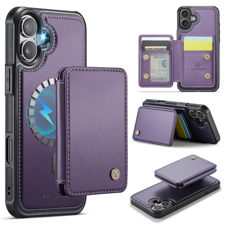 For iPhone 16 JEEHOOD J05 Business Magnetic Style RFID Leather Phone Case(Purple) - iPhone 16 Cases by JEEHOOD | Online Shopping UK | buy2fix