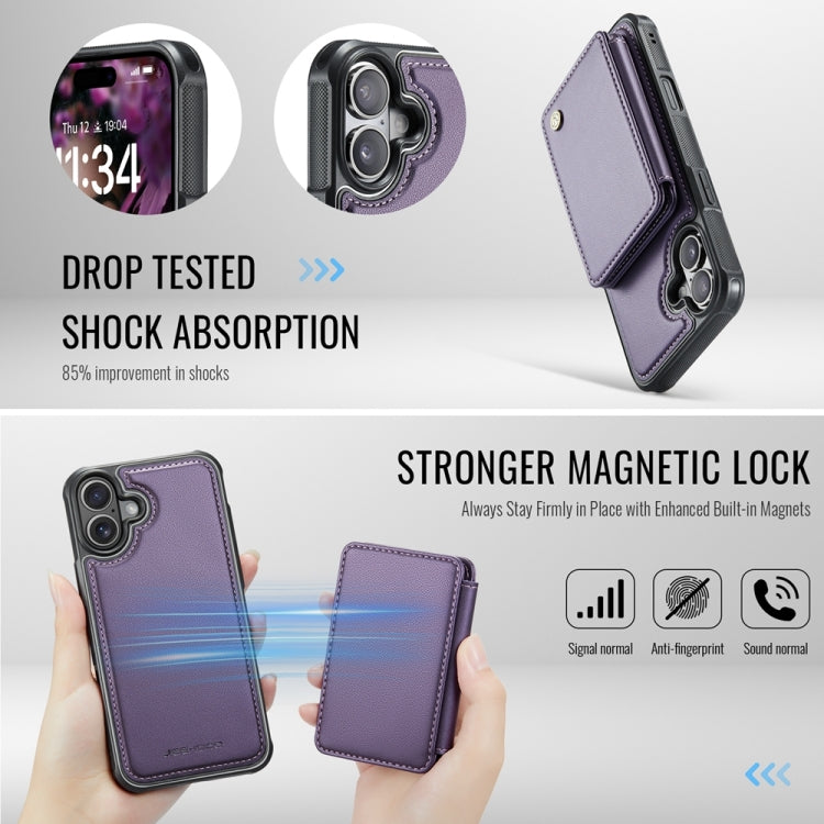 For iPhone 16 JEEHOOD J05 Business Magnetic Style RFID Leather Phone Case(Purple) - iPhone 16 Cases by JEEHOOD | Online Shopping UK | buy2fix