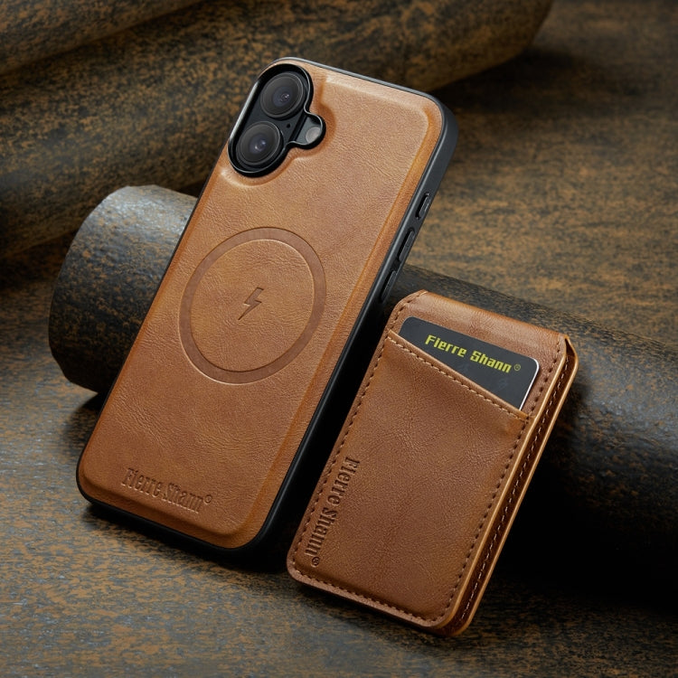 For iPhone 16 Fierre Shann Cowhide Vertical Flip Magnetic Card Holder Phone Case(Brown) - iPhone 16 Cases by FIERRE SHANN | Online Shopping UK | buy2fix