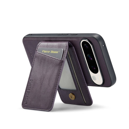 For Google Pixel 9 Fierre Shann Oil Wax Cow Leather Magnetic Card Holder Phone Case(Purple) - Google Cases by FIERRE SHANN | Online Shopping UK | buy2fix