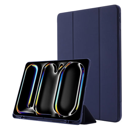 For iPad Pro 11 2024 Skin Feel Tri-fold Leather Tablet Case with Pen Slot(Dark Blue) - iPad Pro 11 2024 Cases by buy2fix | Online Shopping UK | buy2fix