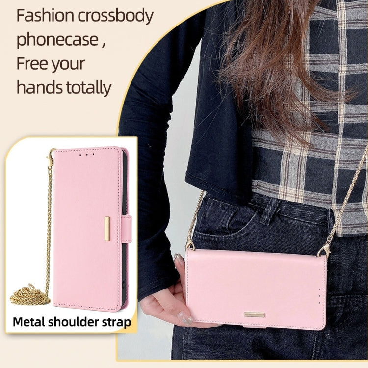 For OnePlus 12 5G Crossbody Chain Leather Phone Case(Pink) - OnePlus Cases by buy2fix | Online Shopping UK | buy2fix