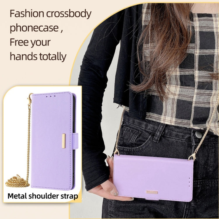 For Motorola Moto G Play 4G 2024 Crossbody Chain Leather Phone Case(Purple) - Motorola Cases by buy2fix | Online Shopping UK | buy2fix