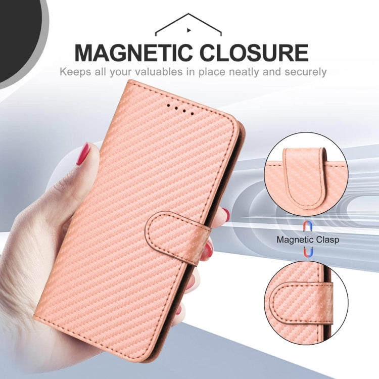 For iPhone 16 Pro Max YX0070 Carbon Fiber Buckle Leather Phone Case with Lanyard(Pink) - iPhone 16 Pro Max Cases by buy2fix | Online Shopping UK | buy2fix