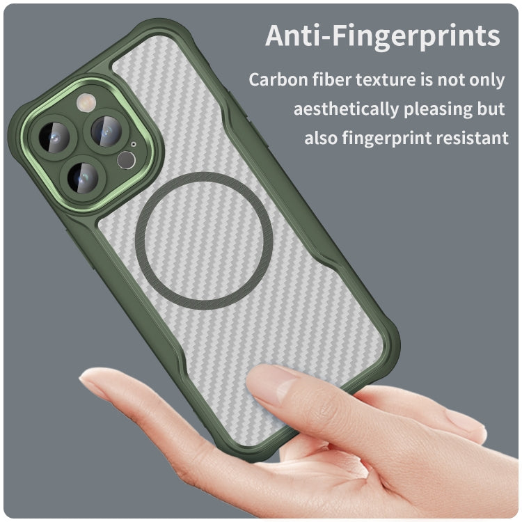 For iPhone 15 Pro Max Carbon Fiber Texture MagSafe Translucent Phone Case(Green) - iPhone 15 Pro Max Cases by buy2fix | Online Shopping UK | buy2fix