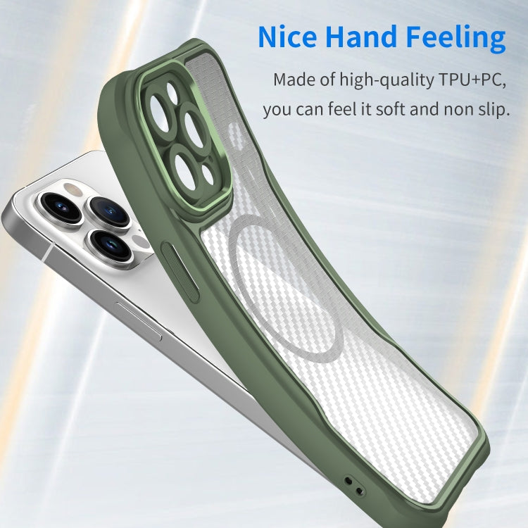 For iPhone 15 Carbon Fiber Texture MagSafe Translucent Phone Case(Green) - iPhone 15 Cases by buy2fix | Online Shopping UK | buy2fix