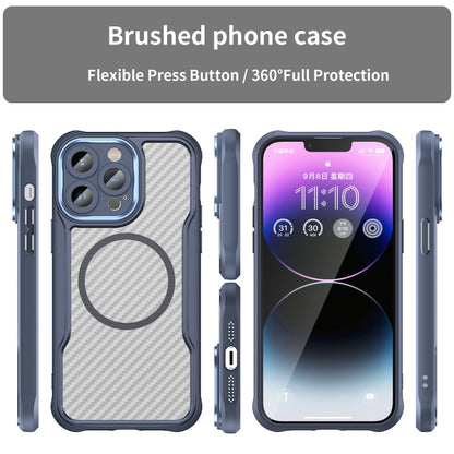 For iPhone 12 Carbon Fiber Texture MagSafe Translucent Phone Case(Blue) - iPhone 12 / 12 Pro Cases by buy2fix | Online Shopping UK | buy2fix