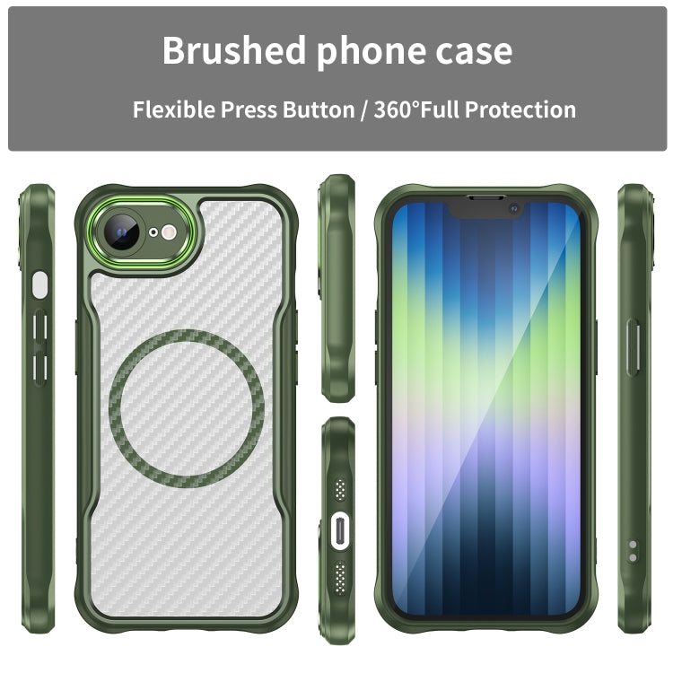 For iPhone 16e Carbon Fiber Texture MagSafe Translucent Phone Case(Green) - iPhone 16e Cases by buy2fix | Online Shopping UK | buy2fix