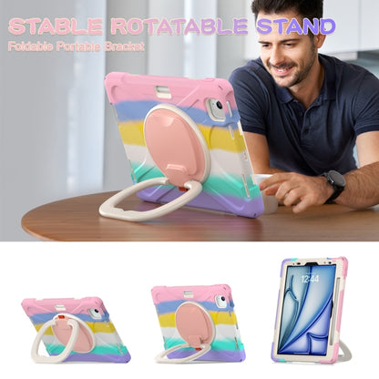 For iPad Air 11 2024 / Air 11 2025 Silicone Hybrid PC Tablet Case with Holder & Shoulder Strap(Colorful Pink) - iPad Air 11 2025 / 2024 Cases by buy2fix | Online Shopping UK | buy2fix