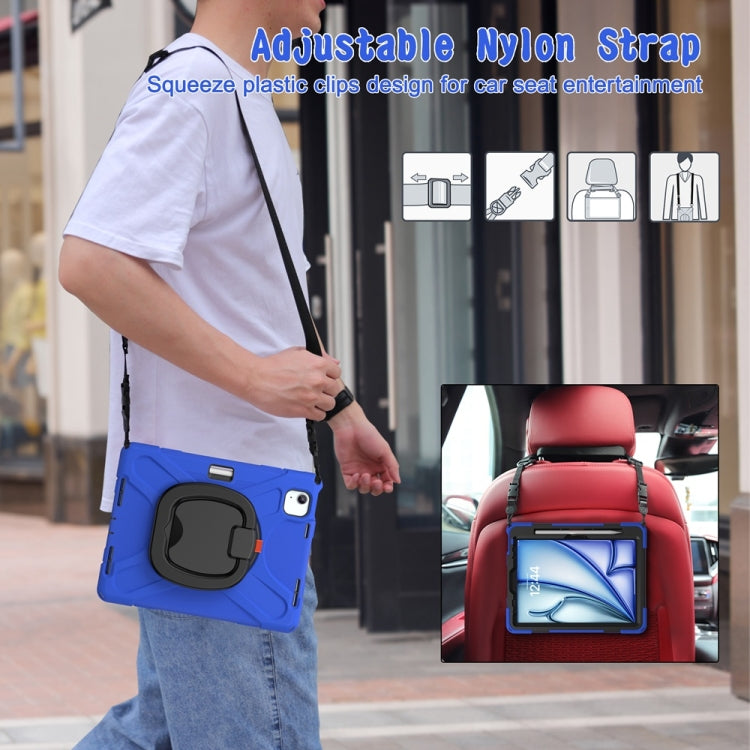 For iPad Air 11 2024 Silicone Hybrid PC Tablet Case with Holder & Shoulder Strap(Blue) - iPad Air 11 2024 Cases by buy2fix | Online Shopping UK | buy2fix