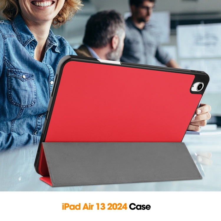 For iPad Air 13 2024 Custer TPU Pure Color 3-Fold Holder Smart Leather Tablet Case with Pen Tray(Red) - iPad Air 13 2024 Cases by buy2fix | Online Shopping UK | buy2fix