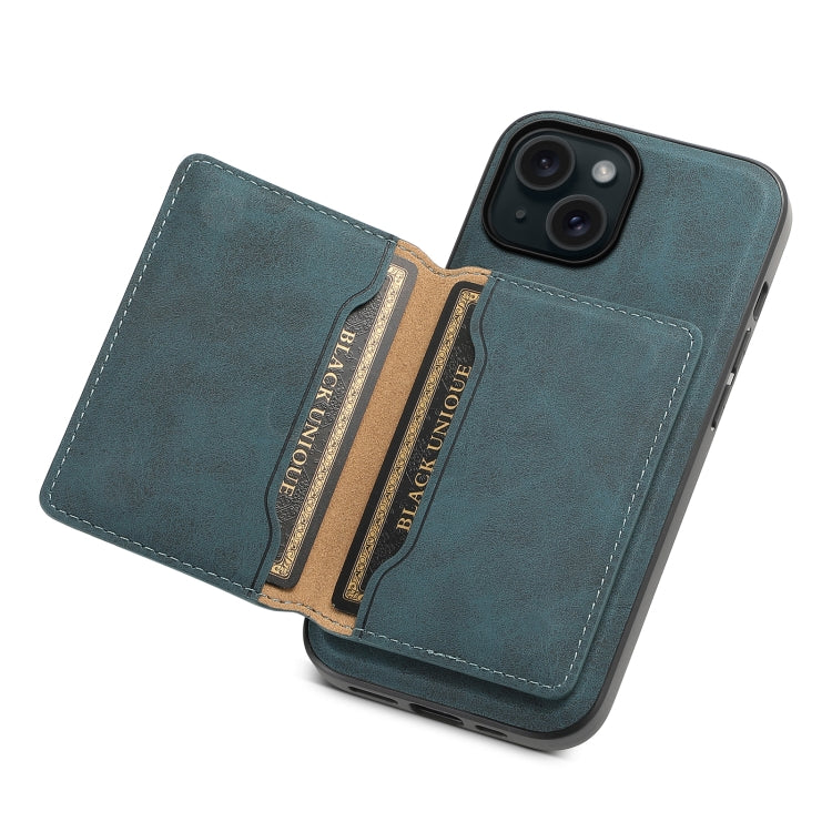 For iPhone 15 Denior D13 Retro Texture Leather MagSafe Card Bag Phone Case(Blue) - iPhone 15 Cases by Denior | Online Shopping UK | buy2fix