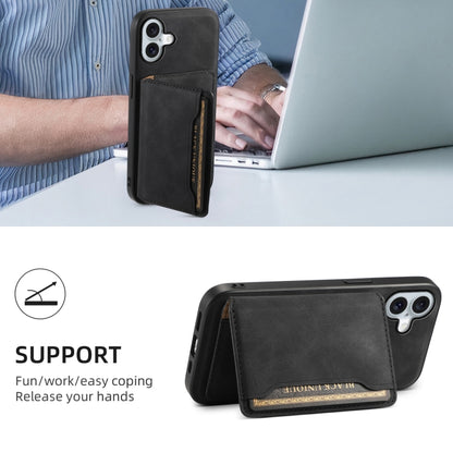 For iPhone 16 Denior D13 Retro Texture Leather MagSafe Card Bag Phone Case(Black) - iPhone 16 Cases by Denior | Online Shopping UK | buy2fix