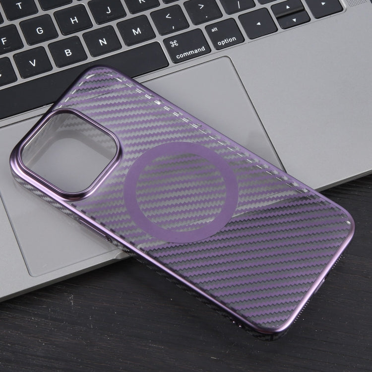 For iPhone 15 Pro 6D Plated Carbon Fiber Clear Magsafe PC Phone Case(Aurora Purple) - iPhone 15 Pro Cases by buy2fix | Online Shopping UK | buy2fix