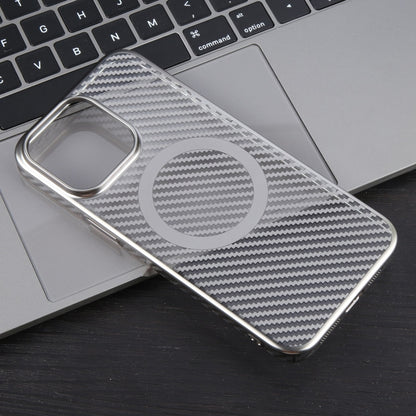 For iPhone 12 6D Plated Carbon Fiber Clear Magsafe PC Phone Case(Titanium Grey) - iPhone 12 / 12 Pro Cases by buy2fix | Online Shopping UK | buy2fix