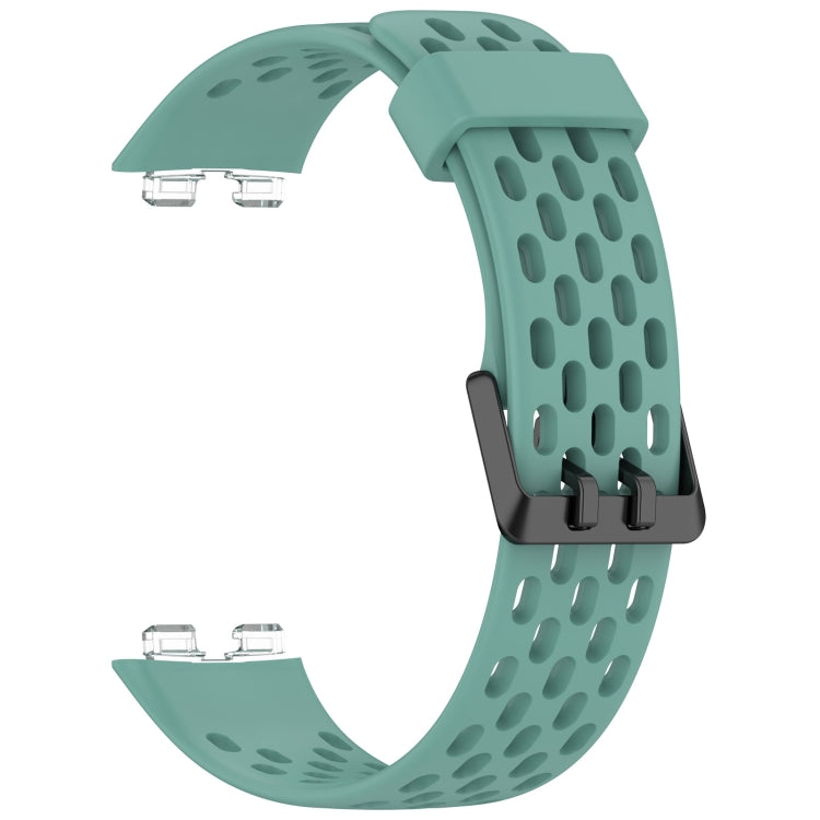 For Huawei Band 9 / 9 NFC / 8 / 8 NFC Hole Style Dual Black Buckle Silicone Watch Band(Pine Green) - Watch Bands by buy2fix | Online Shopping UK | buy2fix