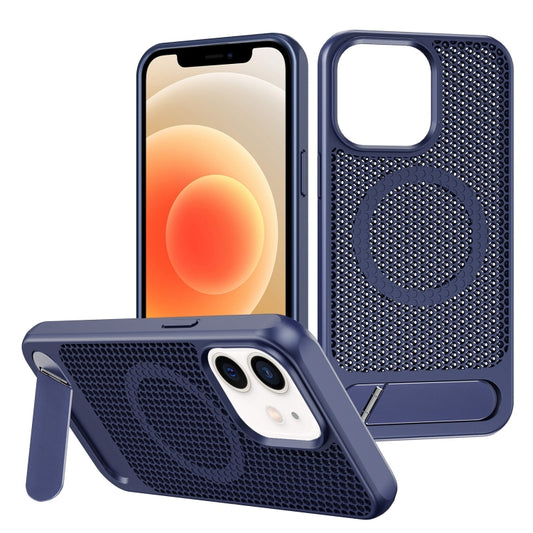 For iPhone 12 / 12 Pro Honeycomb Cooling MagSafe Phone Case with Invisible Holder(Blue) - iPhone 12 / 12 Pro Cases by buy2fix | Online Shopping UK | buy2fix