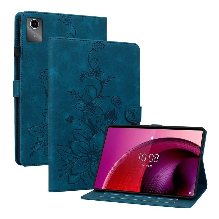 For Lenovo Tab M11/Xiaoxin Pad 11 2024 Lily Embossed Leather Tablet Case(Dark Blue) - Lenovo by buy2fix | Online Shopping UK | buy2fix