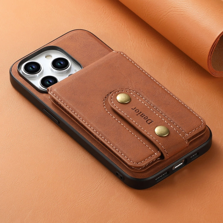 For iPhone 14/13 Denior D14 NK Retro Pattern MagSafe Magnetic Card Holder Leather Phone Case(Brown) - iPhone 14 Cases by Denior | Online Shopping UK | buy2fix