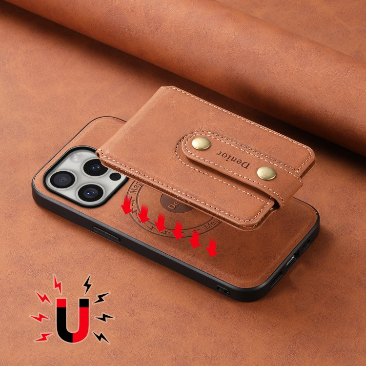 For iPhone 16 Pro Max Denior D14 NK Retro Pattern MagSafe Magnetic Card Holder Leather Phone Case(Brown) - iPhone 16 Pro Max Cases by Denior | Online Shopping UK | buy2fix