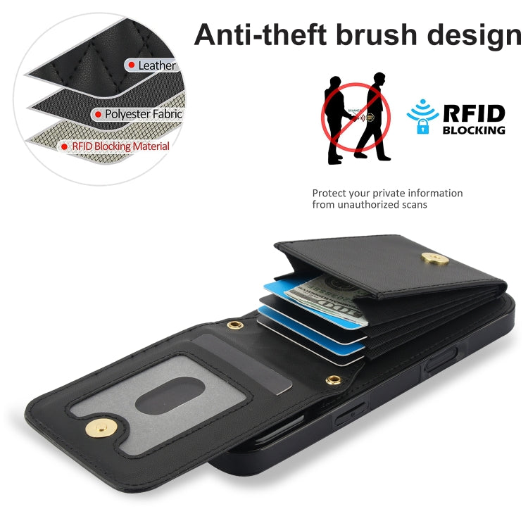 For iPhone 16 Pro YM015 Crossbody Rhombic Card Bag RFID Phone Case(Black) - iPhone 16 Pro Cases by buy2fix | Online Shopping UK | buy2fix