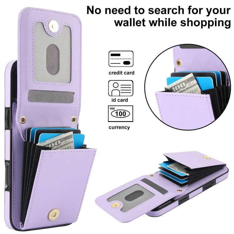 For iPhone 16 Pro YM015 Crossbody Rhombic Card Bag RFID Phone Case(Light Purple) - iPhone 16 Pro Cases by buy2fix | Online Shopping UK | buy2fix