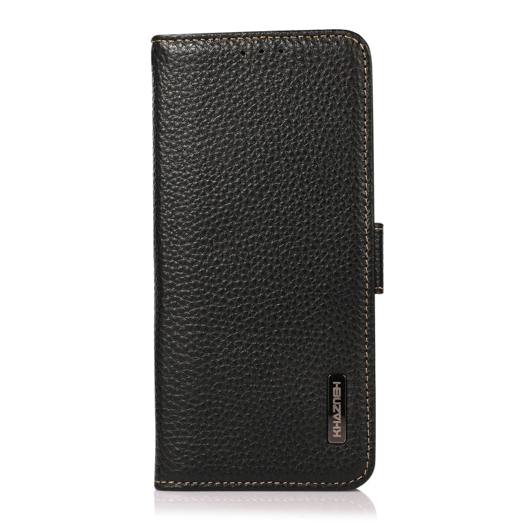 For iPhone 16e KHAZNEH Side-Magnetic Litchi Genuine Leather RFID Case(Black) - iPhone 16e Cases by buy2fix | Online Shopping UK | buy2fix