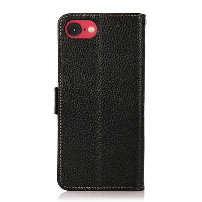 For iPhone 16e KHAZNEH Side-Magnetic Litchi Genuine Leather RFID Case(Black) - iPhone 16e Cases by buy2fix | Online Shopping UK | buy2fix