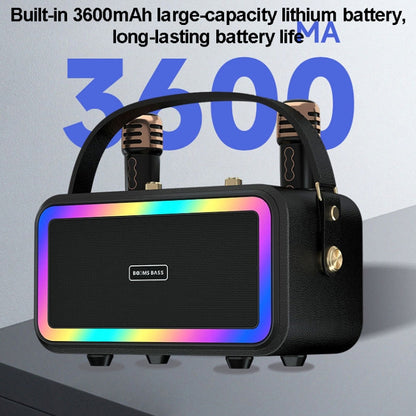 M3201 Portable Colorful Bluetooth Speaker Home Retro Karaoke Dual-Mic Speaker(Black) - Desktop Speaker by buy2fix | Online Shopping UK | buy2fix