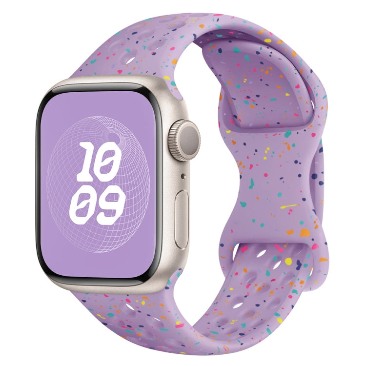 For Apple Watch Series 9 45mm Hole Style Butterfly Buckle Camouflage Silicone Watch Band(Light Purple) - Watch Bands by buy2fix | Online Shopping UK | buy2fix