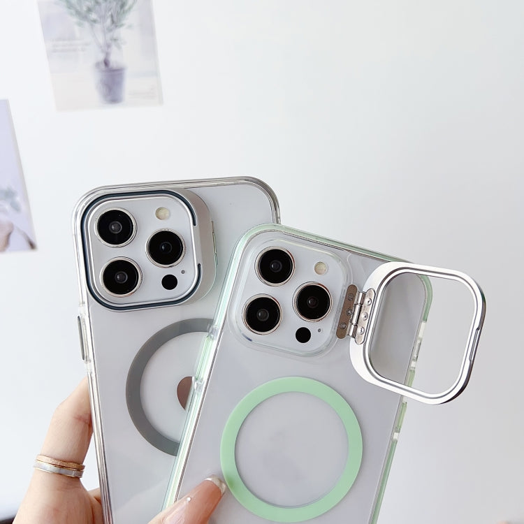 For iPhone 15 Plus J2 High Transparent MagSafe Magnetic Frame Holder Phone Case(White) - iPhone 15 Plus Cases by buy2fix | Online Shopping UK | buy2fix