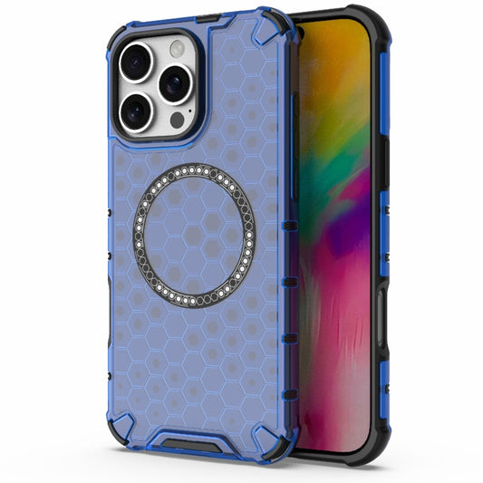 For iPhone 16 Pro Max Honeycomb Magnetic Ring Shockproof Phone Case(Blue) - iPhone 16 Pro Max Cases by buy2fix | Online Shopping UK | buy2fix