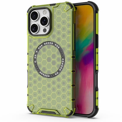 For iPhone 16 Pro Max Honeycomb Magnetic Ring Shockproof Phone Case(Green) - iPhone 16 Pro Max Cases by buy2fix | Online Shopping UK | buy2fix