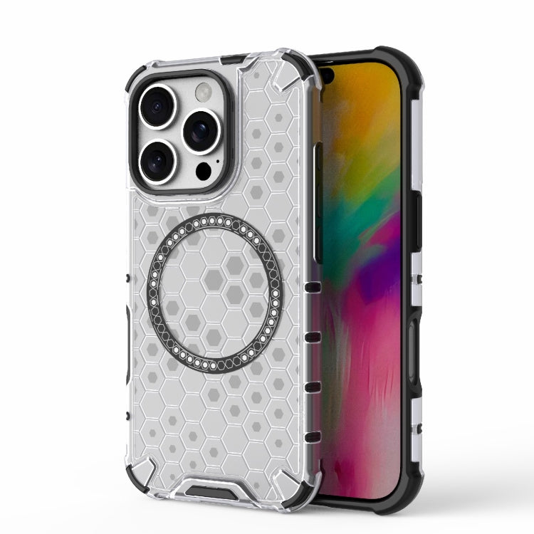 For iPhone 16 Pro Honeycomb Magnetic Ring Shockproof Phone Case(White) - iPhone 16 Pro Cases by buy2fix | Online Shopping UK | buy2fix