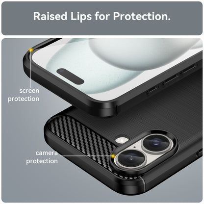 For iPhone 16 Plus Brushed Texture Carbon Fiber TPU Phone Case(Black) - iPhone 16 Plus Cases by buy2fix | Online Shopping UK | buy2fix