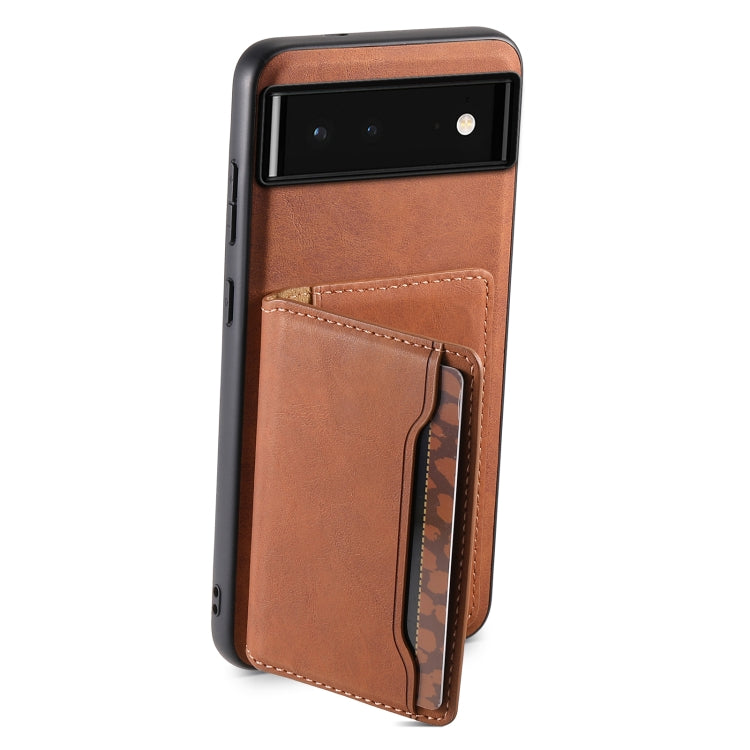 For Google Pixel 6 Denior D13 Retro Texture Leather MagSafe Card Bag Phone Case(Brown) - Google Cases by Denior | Online Shopping UK | buy2fix