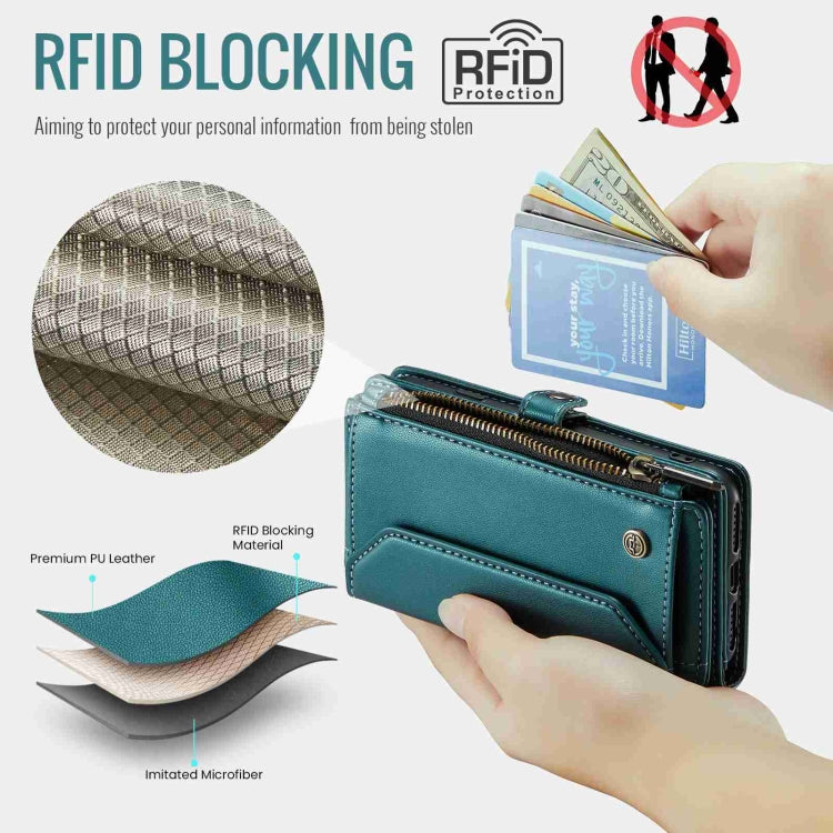 For iPhone 11 Pro CaseMe C36 Card Slots Zipper Wallet RFID Anti-theft Leather Phone Case(Blue-green) - iPhone 11 Pro Cases by CaseMe | Online Shopping UK | buy2fix