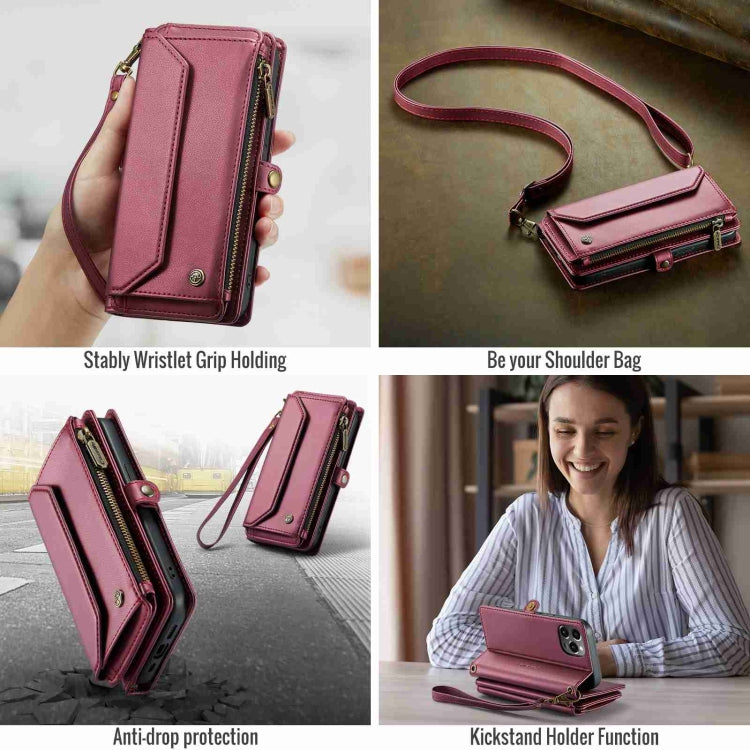 For iPhone 12 Pro CaseMe C36 Card Slots Zipper Wallet RFID Anti-theft Leather Phone Case(Wine Red) - iPhone 12 / 12 Pro Cases by CaseMe | Online Shopping UK | buy2fix