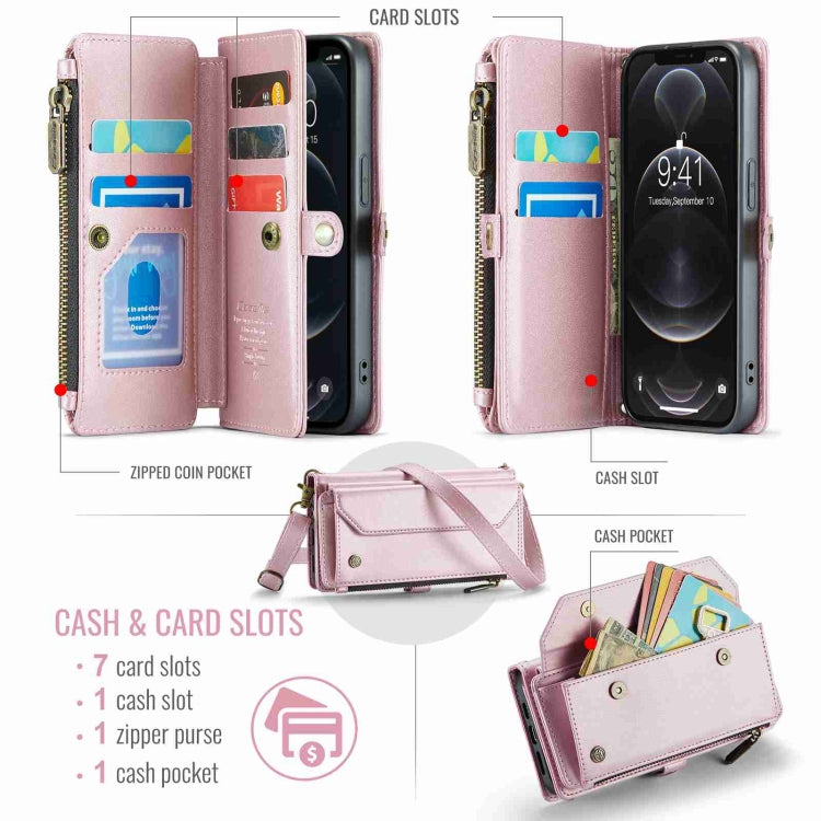 For iPhone 12 Pro Max CaseMe C36 Card Slots Zipper Wallet RFID Anti-theft Leather Phone Case(Pink) - iPhone 12 Pro Max Cases by CaseMe | Online Shopping UK | buy2fix