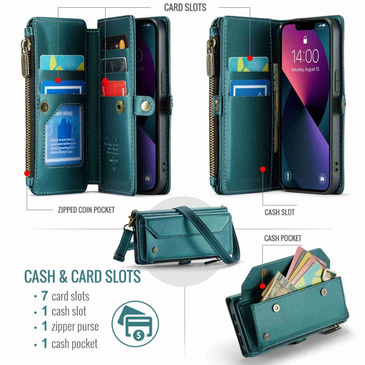 For iPhone 13 mini CaseMe C36 Card Slots Zipper Wallet RFID Anti-theft Leather Phone Case(Blue-green) - iPhone 13 mini Cases by CaseMe | Online Shopping UK | buy2fix