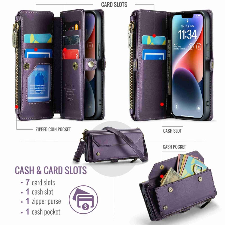 For iPhone 14 CaseMe C36 Card Slots Zipper Wallet RFID Anti-theft Leather Phone Case(Purple) - iPhone 14 Cases by CaseMe | Online Shopping UK | buy2fix